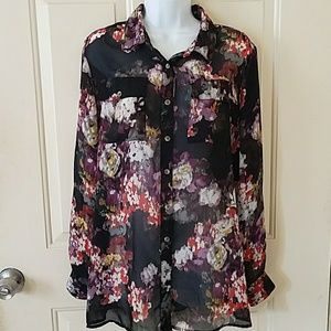 🛍 New Directions Sheer Floral Top Size L
